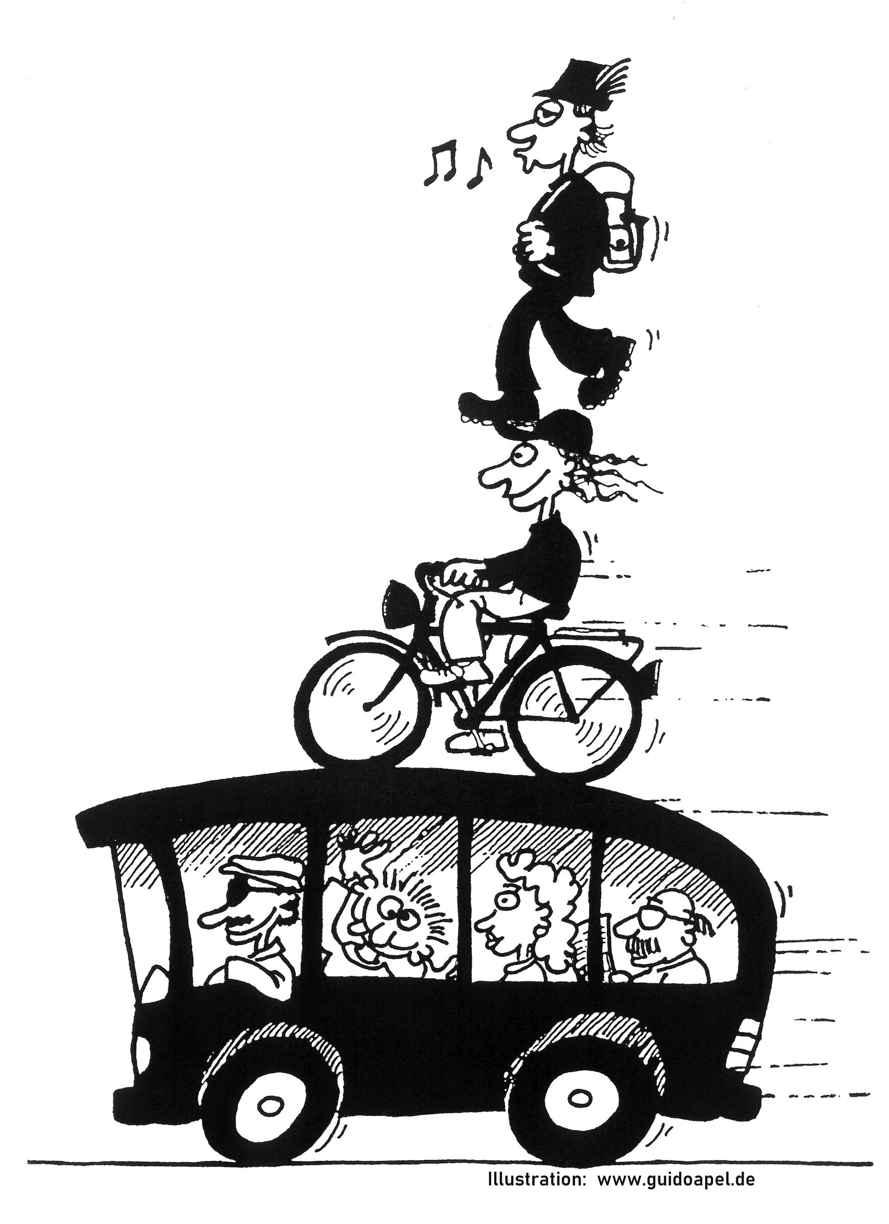 Zeichnung von Guido Apel: Verkehrsmusikanten