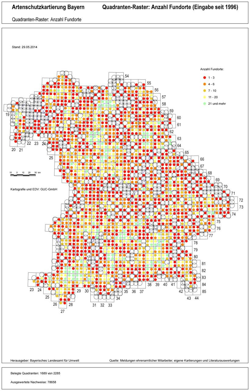 Lebensraum: Verbreitungskarte von Libellen in Bayern (Landesamt für Umwelt Bayern)