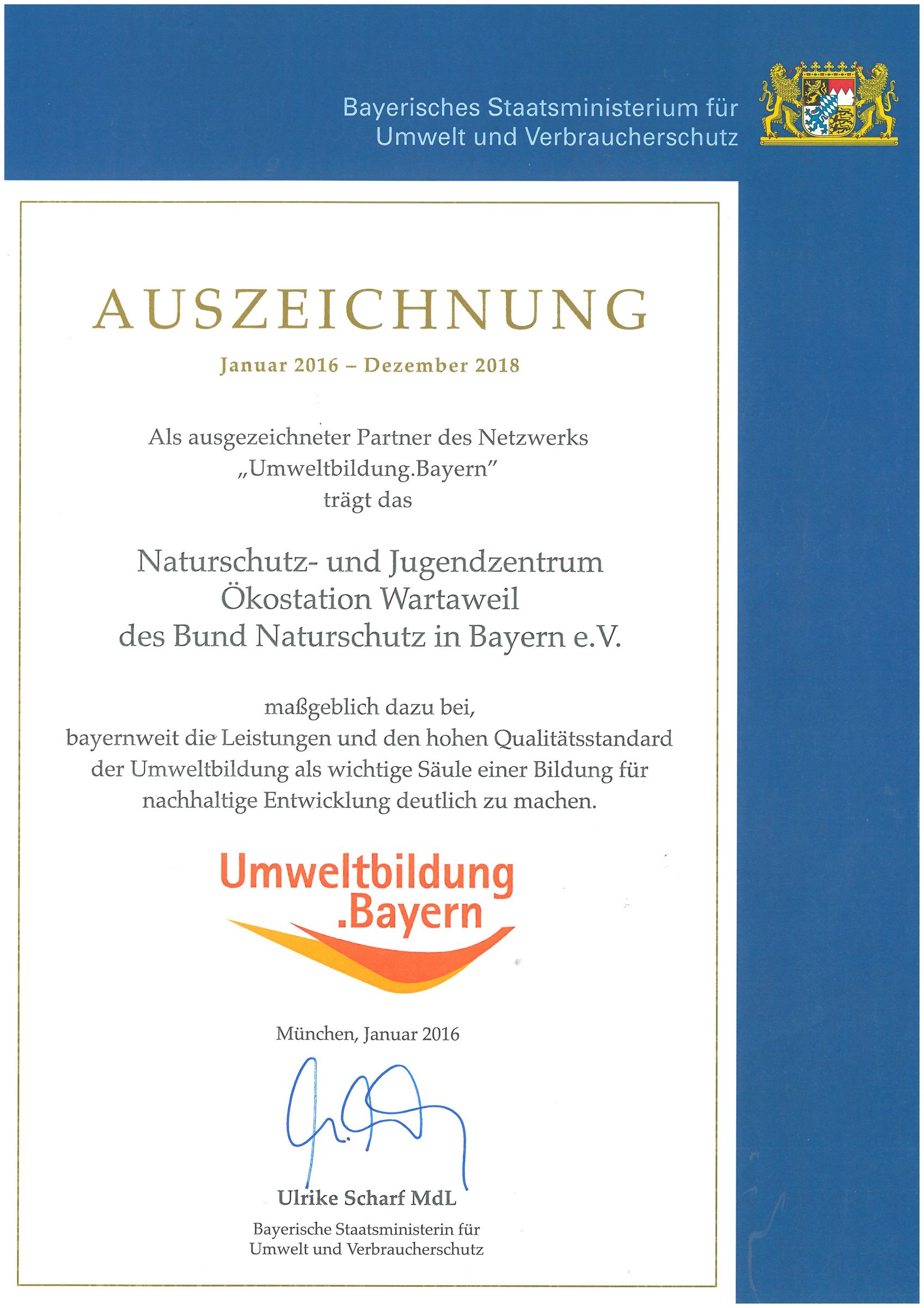 Auszeichnung Umweltbildung.Bayern (Bild: BN-Archiv)