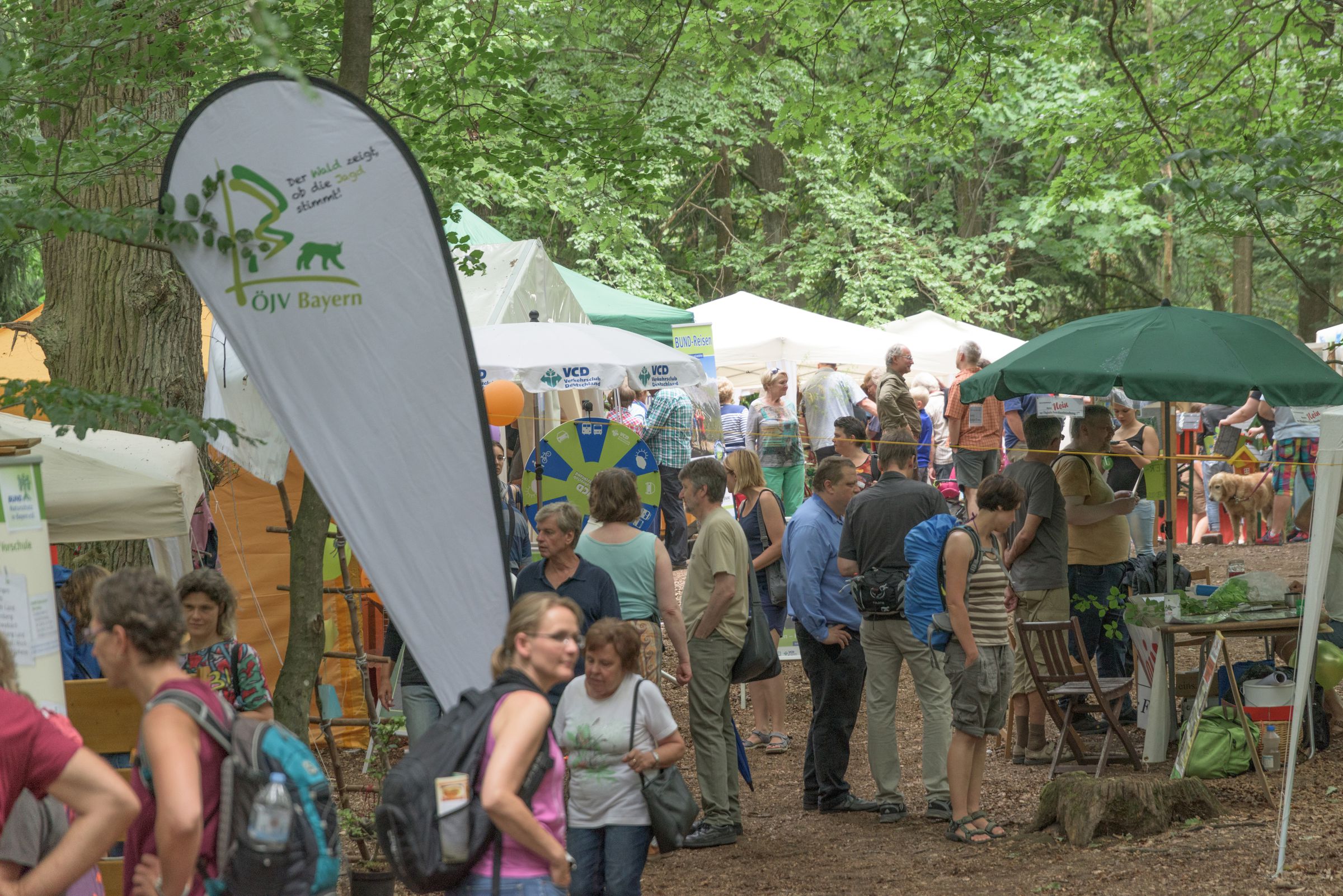 Menschen gehen durch eine Gasse von Infoständen. Das Reichswaldfest bietet viele verschiedene Anregungen. (Foto: Toni Mader)