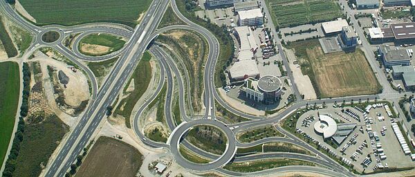 Luftaufnahme „Los Angeles-Kreisel“ in Gersthofen bei Augsburg. (Foto: Klaus Leidorf)