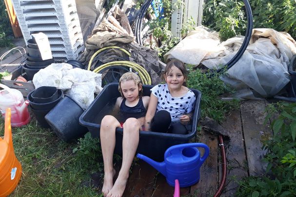 Abkühlung im Wasserbottich